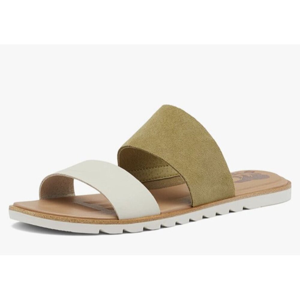 Sorel Size 8.5 Women Ella II Slide Sandals in Olive & Chalk Flats Green New